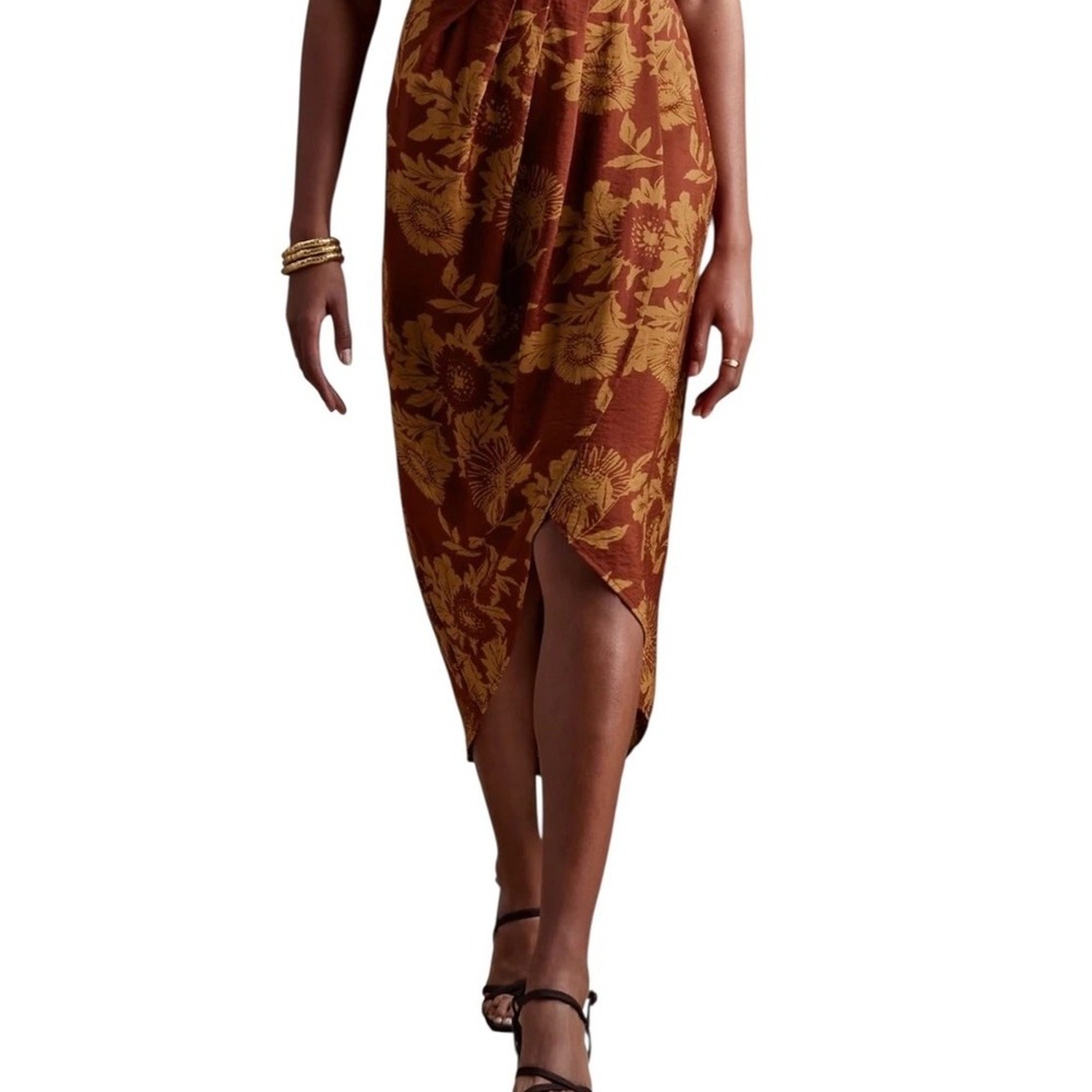 Banana Republic DRAPE-FRONT MAXI SKIRT Woman Sz 10 Tall Dark Spiced Rum